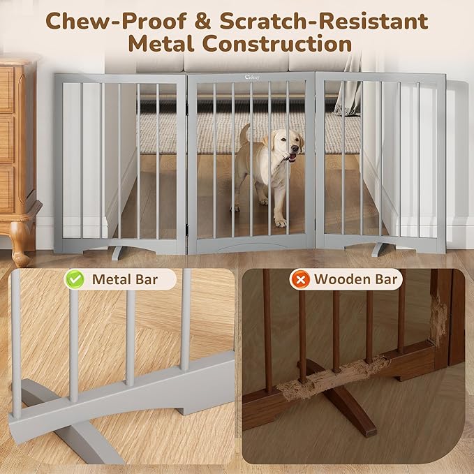 Free Standing Dog Gate Indoor, Foldable Dog Gate for Doorways Stairs Hallways, 3-Panel Freestanding Pet Gate with Support Feet for Stability, Folding Puppy Gate Easy to Move, Doggy Gate 54"x24"