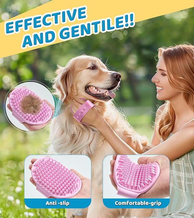 3PCS Dog Bath Brush Pet Shampoo Brush Cat Scrubber Bath Cat Shower Brush, Dog Bath Supplies, Suitable for Deshedding, Washing & Grooming for Short and Long Haired Pets(Pink Pink Yellow)