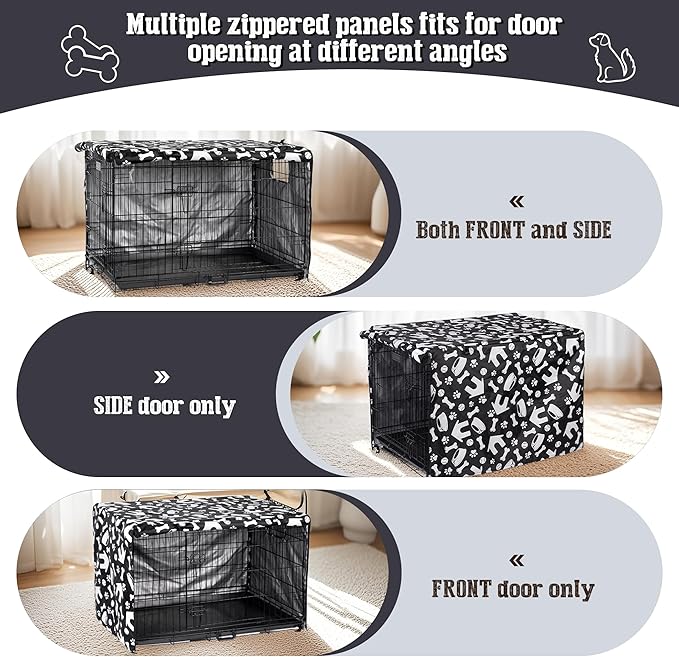 kefit Dog Crate Cover 42 inch, Kennel Cover Fit for Dog Crate, Black/Paw