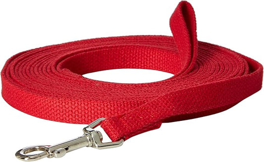 Cotton Dog Training Lead, 20ft, Red, Soft Woven Dog Training Leash for Obedience, Recall, and Control Training