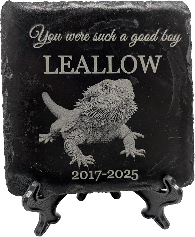 lemuria 4x4” Pet Memorial Stone – Personalized Black Slate Grave Marker – Custom Engraved Dog or Cat Headstone for Indoor or Outdoor Use (4x4 inches)