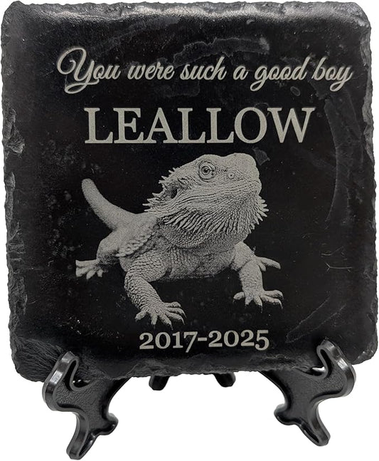 lemuria 4x4” Pet Memorial Stone – Personalized Black Slate Grave Marker – Custom Engraved Dog or Cat Headstone for Indoor or Outdoor Use (4x4 inches)