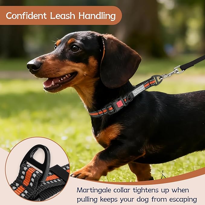 Martingale Collar for Dogs Reflective Collar with Quick Release Buckle, Adjustable Nylon Collars for No Slip Dog Collar, Orange, S