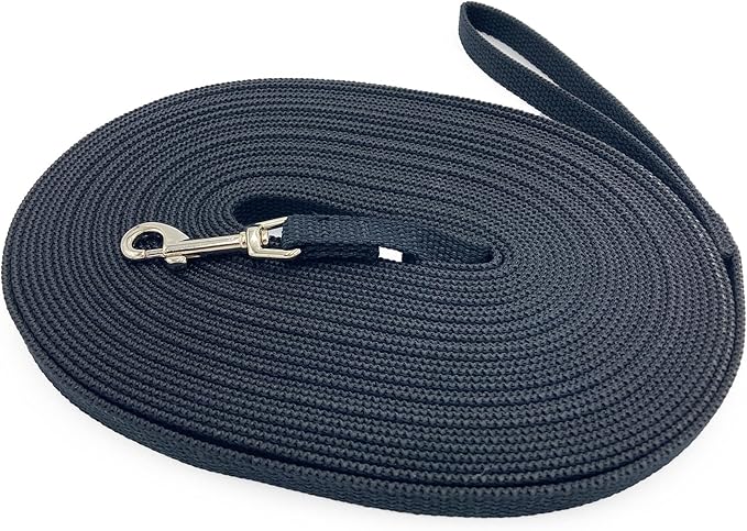 Cotton Dog Training Lead, 50ft, Black, Soft Woven Dog Training Leash for Obedience, Recall, and Control Training