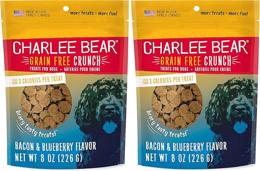 Charlee Bear Grain Free Crunch Dog Treats, Bacon & Blueberry Flavor, 8 oz (Pack of 2)