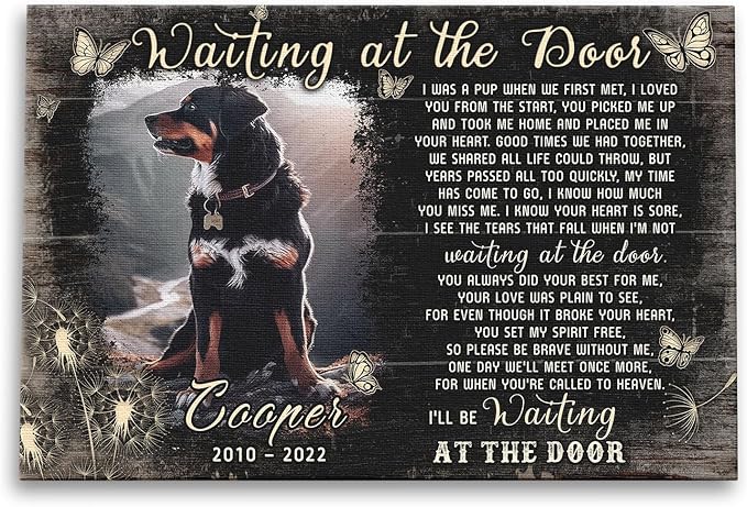 Dem Canvas Personalized Photo Canvas Prints, Dog Loss Gifts - Waiting At The Door, Cat Memorial Print Photos Pet Loss Gift (30x20)