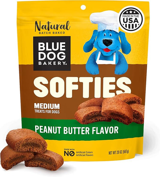 Blue Dog Bakery Softies, Soft & Chewy Peanut Butter Dog Treats, Medium Size, Healthy Treats, All Natural Ingredients, 20 oz (Pack of 1)