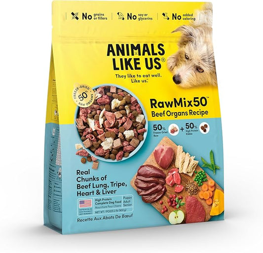 Raw 50% Freeze Dried Dog Food RawMix50 Beef Organs, High Protein, Grain-Free Kibble, No Corn or Wheat, Complete and Balanced, 2lb