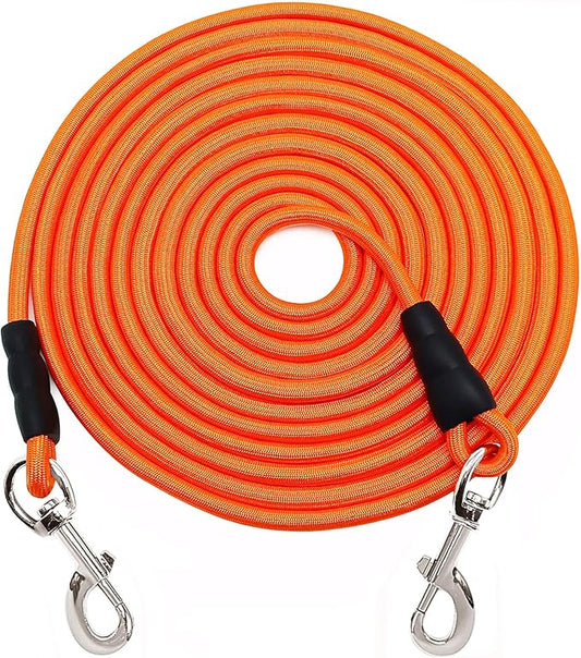 65FT Tie Out Rope Dog Lead, 3/8" Thick Nylon Check Cord Long Dog Tether for Medium Large Dogs Outdoor Playing Camping Backyard of Leash Training Tie Down (Orange)
