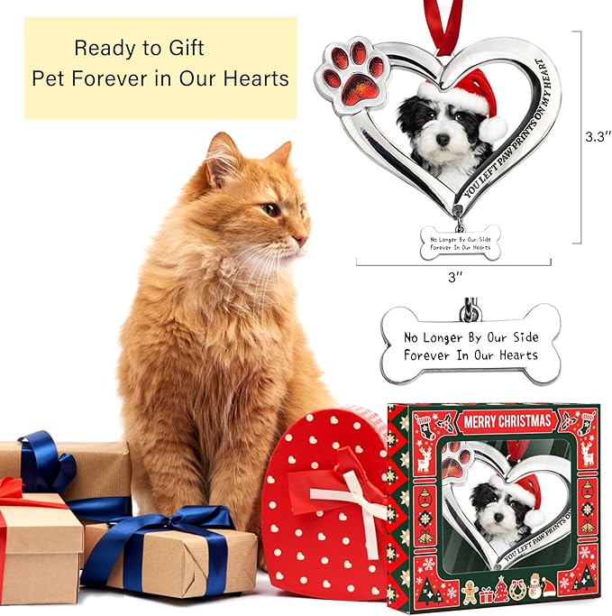 Personalized Pet Memorial Photo Ornament - Dog Cat Picture Ornament for Christmas Tree, Pet Loss Sympathy Gift