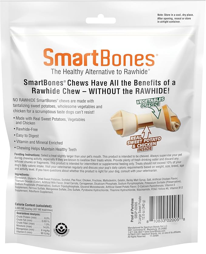 SmartBones Large Chews, Treat Your Dog to a Rawhide-Free Chew Made With Real Meat and Vegetables 3 Count (Pack of 1)