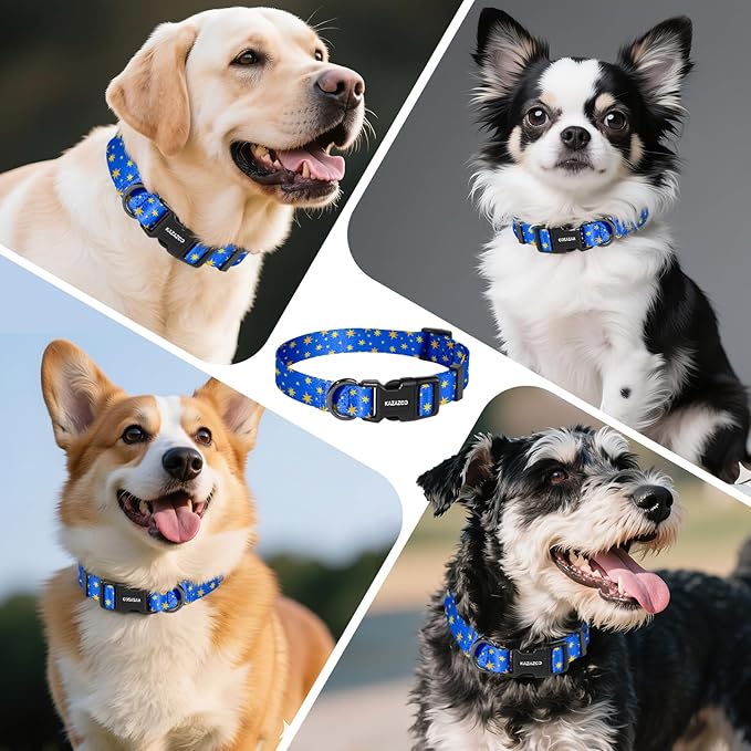Kazazoo Dog Collar Cute and Soft Nylon Puppy Collar for Boy and Girl, Adjustable Dog Collars for Medium Large Dogs, Blue Sky-L