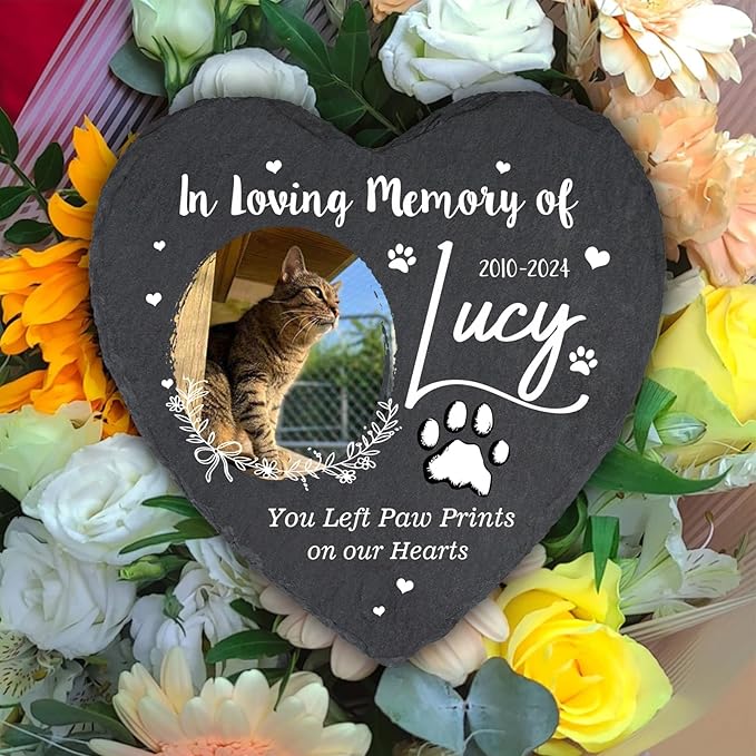 Personalized Remembrance Plaque for Cat, in Loving Memory Pet Garden Stones, Dog Memorial stones for Loss of Dog, Pet Memorial Gifts for Cat Mom Dog Lover Owner, Cemetery Decorations for Grave