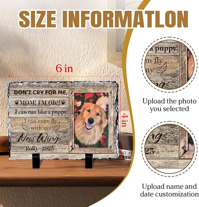 Custom Dog Memorial Gifts for Loss of Dog, Personalized Pet Memorial Stone with Photo Name, Pet Headstones for Dogs, Bereavement Sympathy Gifts for Dog Cat Lover