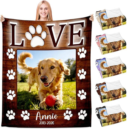 Dog Memorial Gifts for Loss of Dogs, Custom Pet Memorial Blanket Gifts, Personalized Dog Blanket with Picture Name, Loss of Pet Sympathy Gift, Dog Passing Away Bereavement Gifts, Cat Memory Gifts