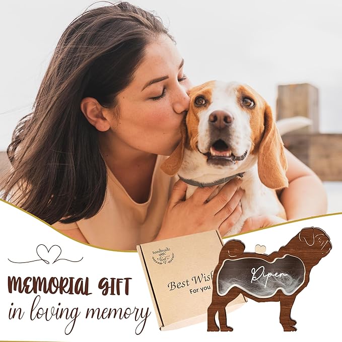 9" Pug Dog Hair Keepsake Box Wooden Pet Fur Gifts for Dog Cat Unique Dog Shape Standable Tabletop Decoration Pet Dog Memorial Idea Gift for Pet Lover Family Friends Storing Hair Teeth Ashes PS16-21L