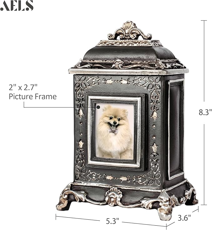 AELS Pet Urn Memory Box for Keepsakes with Photo Slot, Dog Memorial Urns for Ashes, Cat or Dog Cremation Urns, Black