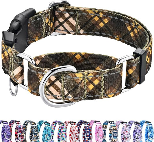 Fall Reflective Martingale Collar for Dogs with Quick Release Buckle Autumn Dog Collars (Brown Plaid, Medium)