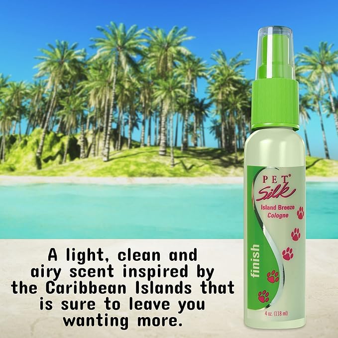 PET SILK Cologne - Pet Odor Eliminator - Dog Perfume & Deodorizer In Between Bath Wash - Clean and Fresh Smelling Fur - Conditioning & Deodorizing Qualities (Island Breeze, 4 oz)
