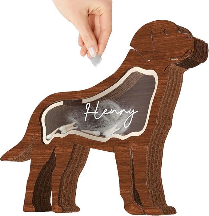 9" Labrador Dog Hair Keepsake Box, Wooden Pet Urns for Dogs, DIY Pet Loss Sympathy Gifts, Unique Gift Dog Shape Standable Table Decor, Idea Gift for Pet Lover Storing Fur Teeth Ashes PSD6-19L