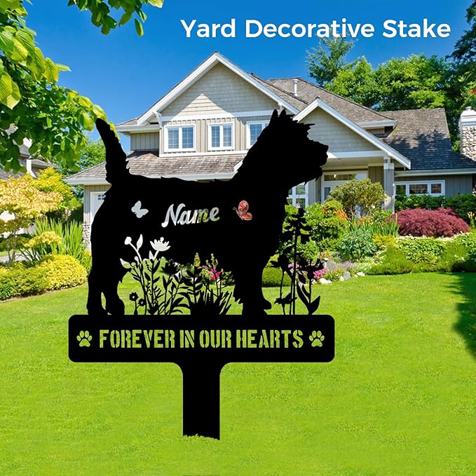 Custom Cairn Terrier Cairnie Dog Grave Marker, Personalized Dog Memorial Stake, Metal Pet Tombstone, Outdoor Sympathy Sign for Garden Yard Decor, Pet Loss Gift