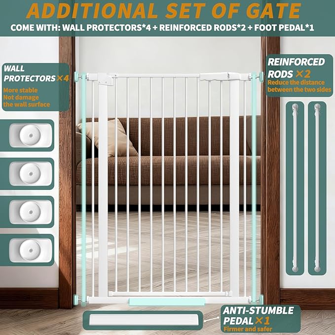 40.55" Tall, 69.48-77.36 Inch Wide, 1.37" Ultra Narrow Spacing Dog Pet Baby Gate Indoor for Doorway Hallway, Pressure Mounted 70 71 72 73 74 75 76 77 Inches Wide
