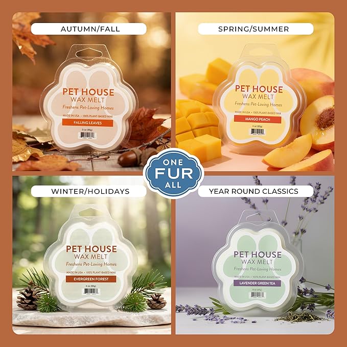 One Fur All Pet House Wax Melts - Vanilla Sandalwood Pack of 2 - Odor Eliminating, Long-Lasting Scented Wax Melts - Pet-Friendly, Natural