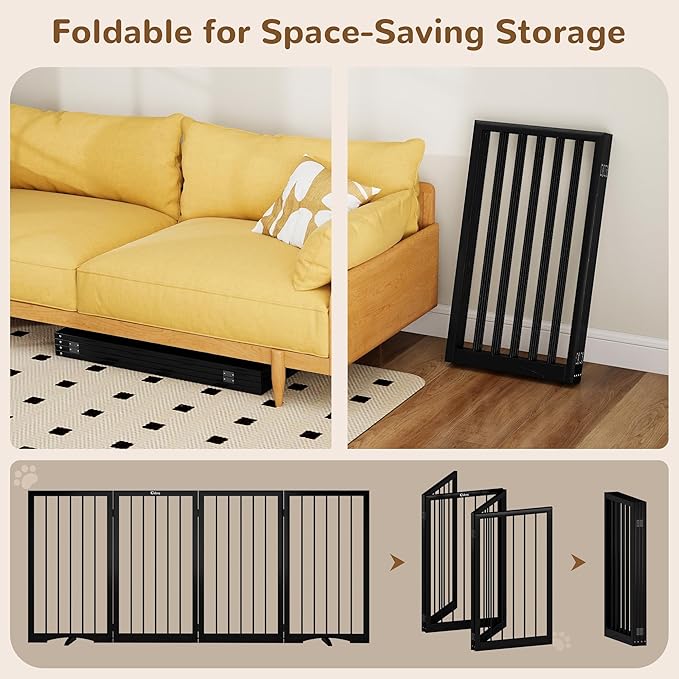 32" Extra Tall Freestanding Dog Gate, Foldable Pet Gate for Doorways Stairs Hallways, 4-Panel Dog Fence with Support Feet for Stability, Folding Puppy Gate Easy to Carry No Drilling 72"x32"