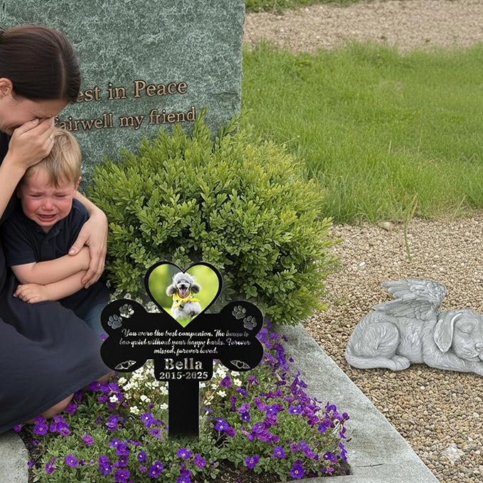 Custom Dog Grave Markers Outdoor, Personalized Pet Grave Marker Dog Memorial with Photo and Name, Outdoor Weatherproof Pet Cemetery Sign, Personalized Dog Memorial Gifts for Loss of Dog
