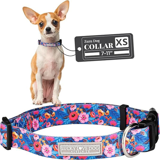 Lucky Love Dog - Adjustable Dog Collar with Easy Click Buckle for Small Dogs, Durable, & Comfortable Collar for Male & Female Dogs, Pet Collar for Puppies & Adult Dogs - Zuzu, XS