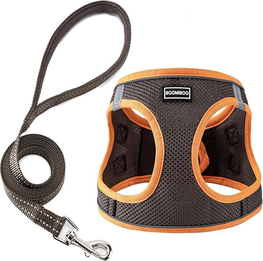 Dog Harness with Leash Set, No Pull Adjustable Reflective Step-in Puppy Pet Vest Harnesses for Small Medium Large Dogs and Cats,Brown XL