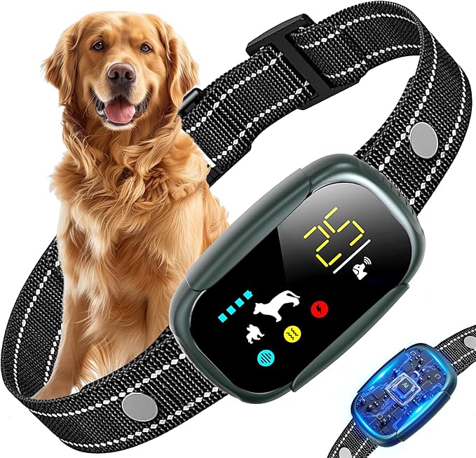 Dog Bark Collar, Dog Shock Collar for Large Medium Small Dogs 10-150lbs, Rechargeable Anti Barking Training Collar with 5 Adjustable Sensitivity, IP67 Waterproof Dog bark Deterrent Devices (Green)