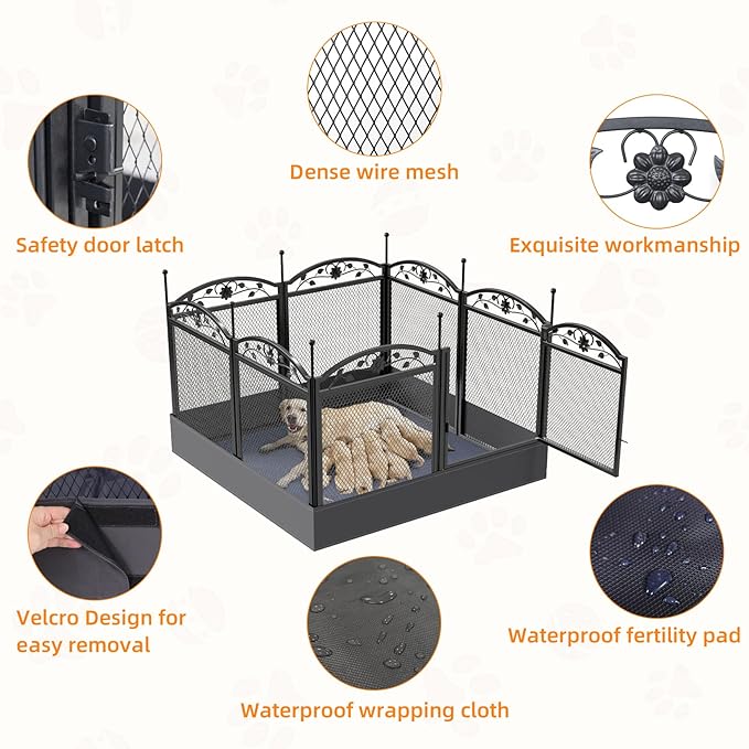 BingoPaw Dog Playpen Indoor: 8 Panels 32” Tall Metal Pet Pen Puppy Whelping Box with Waterproof Bottom - Outdoor Doggy Run Fence with Door for Small Medium Large Dogs