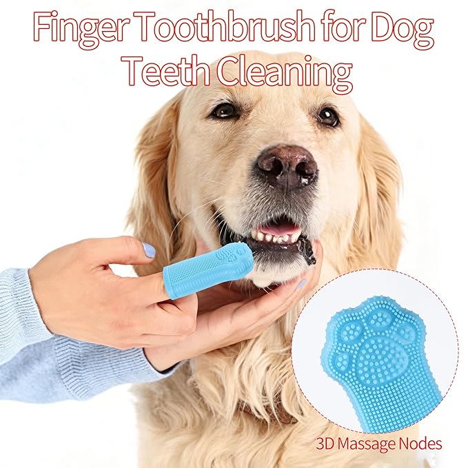 3PCS Pet Grooming Kit – Dog Bath Brush with Soap Dispenser & 2 Finger Toothbrushes | Silicone Dog Shampoo Brush for Dogs & Cats