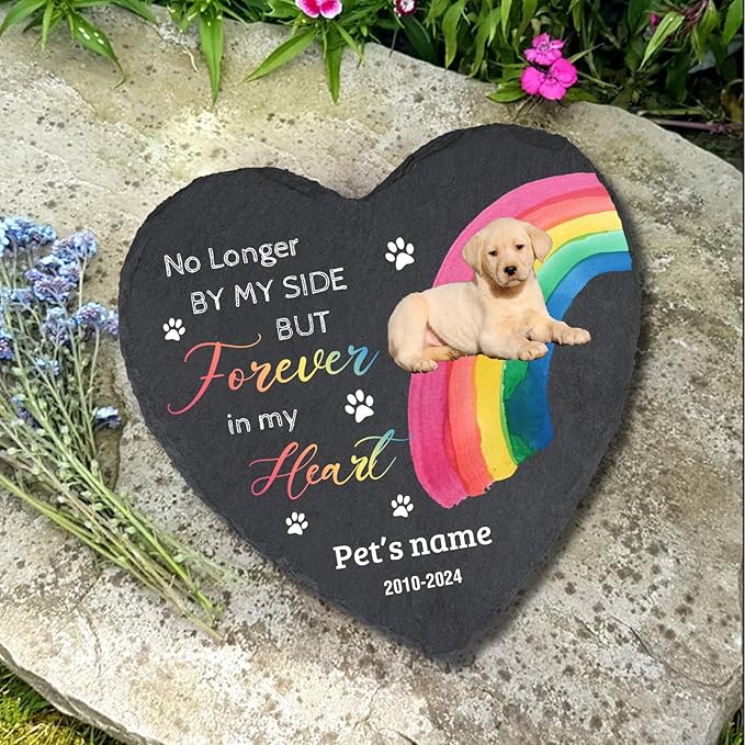 Cowcute Customized Pet Memorial Stone Personalized Dog Garden Memorial Stones with Photo and Name, Pet Memorial Gifts for Loss of Dog, Waterproof Pet Grave Markers Headstone, Rainbow Bridge