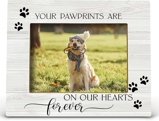 FONDCANYON Your Pawprints are Forever in Our Heart Pet Memory Picture Photo Frame,Pet Dog Cat Memorial Picture Frames,Pet Loss Sympathy Gift(5x7 Inch Photo)(Color2)