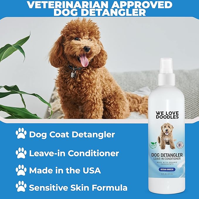 We Love Doodles Pin Brush for Dogs & Ocean Breeze Dog Detangler Spray Bundle - Brush for Removing Loose Fur & Dematting Spray Made in USA