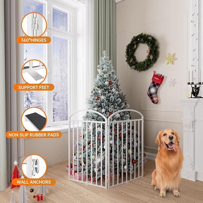 2 Panels Full Matel Freestanding Dog Gates, 48" Extra Wide 36" Tall Free Standing Dog Pet Gate for Indoor & Outdoor. Foldable Pet Fences for Doorways, House, Stairs, Porch, Deck, Yard