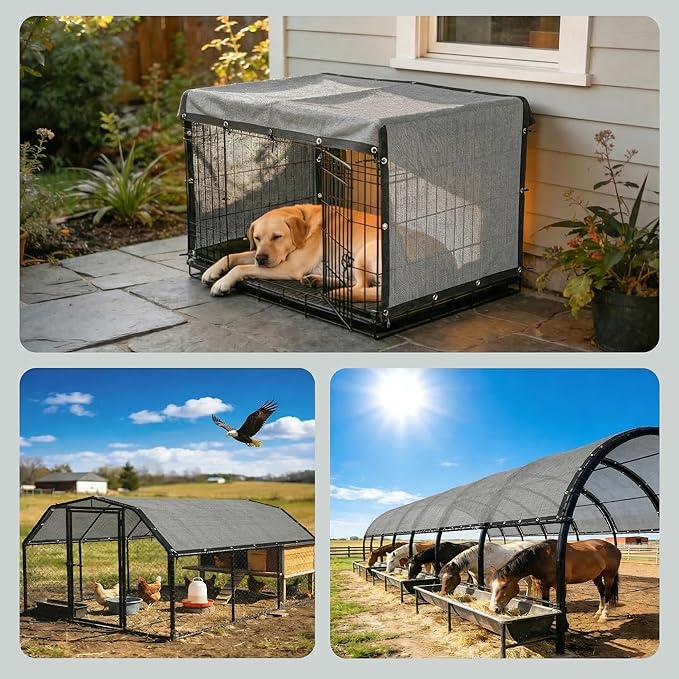 Royal Shade 2' x 8' Grey Custom Size 90% Shade Cloth Dog Kennel Shade Mesh Tarp Sunblock with Grommets for Dog Kennel Cover, Fence Privacy Screen, Greenhouse, Chicken Coop & Pet Playpen.