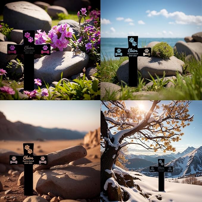 Nsipan Custom Dog Memorial Stake Personalized Dog Name Metal Memorial Sign Dog Paw Bone Stake Custom Dog Headstone Sign Customized Remembrance Gift for Dog Lovers Pet Grave Markers Memorial Plaques