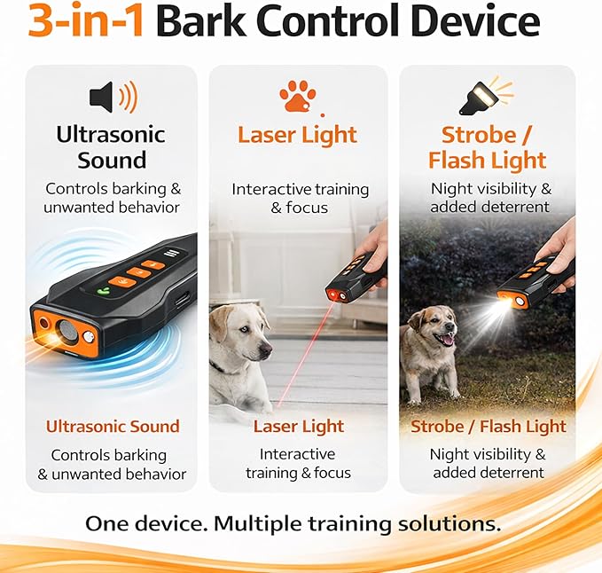 Dog Anti Barking Device - Portable Ultrasonic Dog Bark Deterrent with Rechargeable 1200mAh Battery, Waterproof, 50ft Coverage & 20-Hour Battery Life - Dog Barking Stopper Suitable for All Dogs