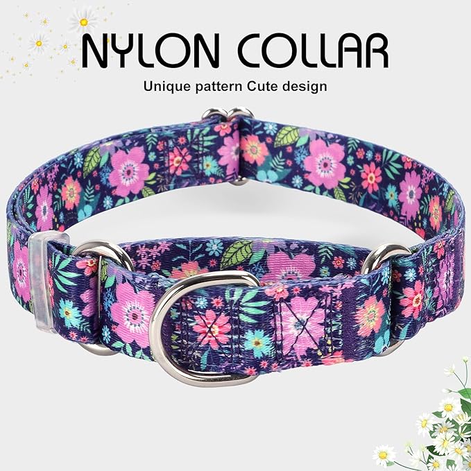 Martingale Dog Collar for Small Medium Large Pet Dogs，No-Slip Escape Proof Choke No Pull Dog Collar for Male and Female Dogs Walking Running Training -Bohemia Flowers L