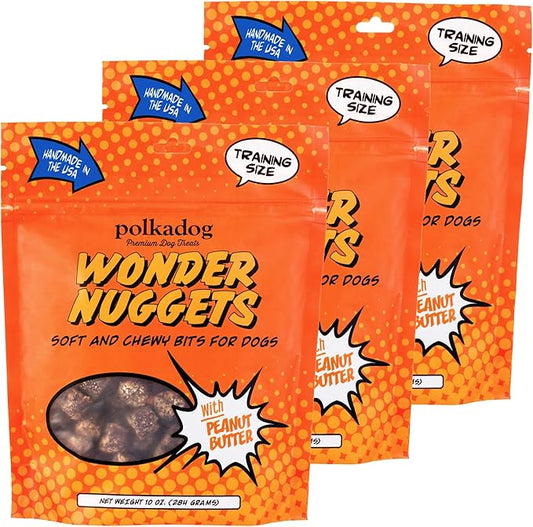 Polkadog Wonder Nuggets 3-Pack Dog Treats - Peanut Butter, Soft & Chewy, Limited Ingredient, Lean Protein & Omega-3 Rich Snacks for Dogs, Great for Training All Breeds, Made in USA - 10oz (3pk)