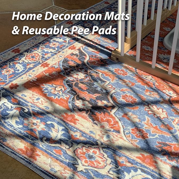 nunubaby Washable Pee Pads for Dogs, Stylish, Non-Slip and Leak-Proof Pee Pads. Reusable Potty Pads for Dogs for Crates and Floors.(Red/Floral, 31" x36" )