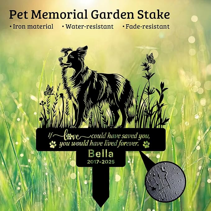Personalized Pet Border Collie Grave Markers, Custom Metal Dog Memorial Stake for Pet Headstone, Waterproof Pet Border Collie Cemetery Plaque for Outdoors, Lost Pets Sympathy Gifts