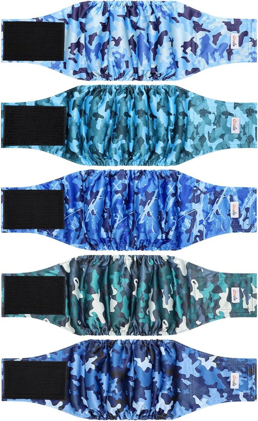 5 Pack Dog Diapers Male Reusable, Premium Belly Bands for Male Dogs, High Absorbing Male Dog Pee Wraps for Doggie in Incontinence or Excitable Urination and Training Camouflage Pattern XXL