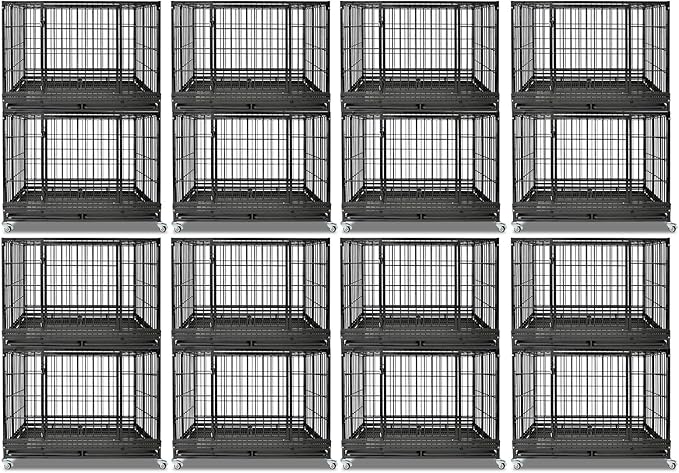 Homey Pet Heavy Duty Dog Crates for Large Dogs, 47 Inch Stackable Large Dog Crate Cage with 4 Wheels, 2 Removable Trays and Grids, 2 Bowls, Multi Locks Strong & Solid Escape Proof Dogs Kennel Indoor