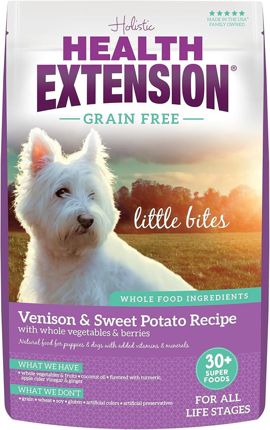Health Extension Grain Free Venison & Sweet Potato Little Bites Small Kibble Formula with 30+ Superfoods Lean Protein, and Probiotics for Teacups, Toys & Miniature Dogs (3.5 lb)