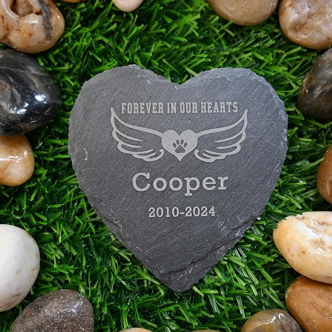 6" Personalized Dog Memorial Stone,Paw Print with Wings Pet Head Stone, Forever in Our Hearts Dog Cat Garden Stone, Dog Sympathy Gifts
