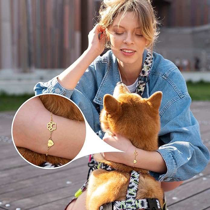 Dog Easter Mom Gifts for Dog Lover Initial Bracelet for Women with Heart Adjustable Pet Paw Gold Bracelets for Women Non Tarnish Memorial Gift for Pet Lover Birthday Jewelry
